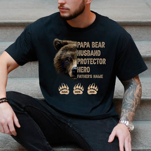 Papa Bear Husband Protector Hero - Custom Names - Personalized T-Shirt - Gift For Family