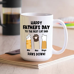 Happy Father Day To The Best Cat Dad, Paws Down - Custom Cat Hand And Name, Personalized White Mug