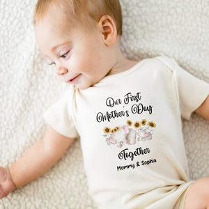 Our First Mother's Day Together - Elephant And Custom Names - Personalized Baby Onesie - Gift For Mother Day