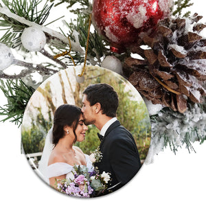 Our First Christmas As Family - Personalized 2 Sides Ceramic Ornament - Custom Photo Gift For Family