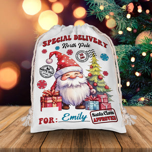 Christmas Special Delivery North Pole For Kid - Custom Name, Personalized String Bag, Christmas Gift