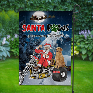 Santa Paws Is Coming To The Town - Custom Pet Photo And Name Flag - Christmas Gift, Gift For Pet Lover