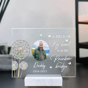 A Piece Of My Heart Is At The Rainbow Bridge - Custom Photo  And Name - Personalized Acrylic Plaque - Memorial Gift