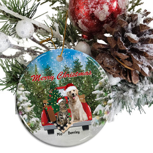 Merry Christmas Dog Cat, Custom Photo And Name- Personalized Ceramic Ornament - Gift For Christmas, Gift For Pet Lover