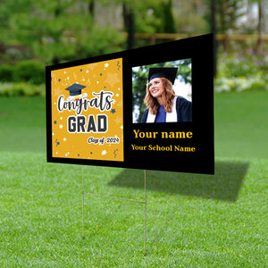 Congrats Grad, Custom Photo And Texts - Personalized Lawn Sign, Yard Sign, Graduation Gift, College Graduation