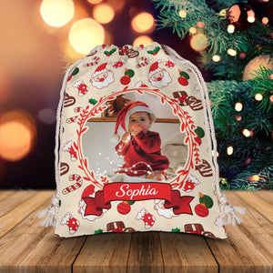 Santa Claus - Custom Photo And Name, Personalized String Bag, Christmas Gift, Gift For Family