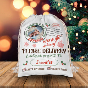 Overnight Deliver Special Gift - Custom Photo And Name, Personalized String Bag, Gift For Family, Christmas Gift