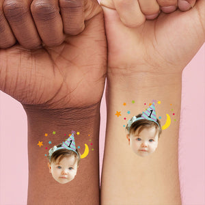 Birthday Tattoo, Custom Face Photo And Texts Temporary Tattoo, Personalized Party Tattoo, Fake Tattoo