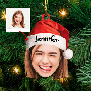 Christmas Hat - Christmas Gift For Family, Custom Photo And Name - Personalized Acrylic Ornament