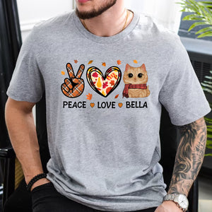 Peace, Love And Cat - Custom Cat And Name - Personalized T-Shirt - Gift For Pet lover