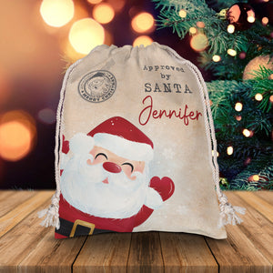 Approved By Santa- Custom Photo And Name, Personalized String Bag, Christmas Gift