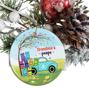 Family Rabbit Peeps And Car, Custom Appearances And Names- Personalized Ceramic Ornament - Gift For Family