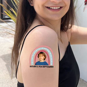 Happy Birthday Rainbow Party, Custom Face Photo And Texts Temporary Tattoo, Personalized Tattoo, Fake Tattoo