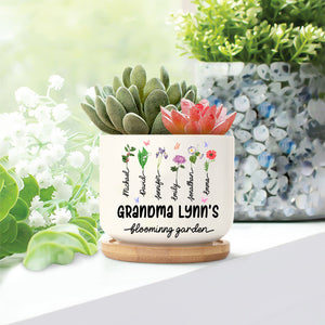 Birth Month Flower - Personalized Ceramic Plant Pot With Wooden Base - Home Decoration Gifts