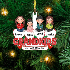 Christmas Kids On Snow Heart - Custom Appearances And Names, Personalized Acrylic Ornament - Gift For Christmas