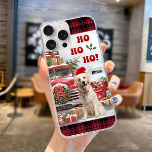 Ho Ho Ho Christmas Pet And Red Car - Custom Photo And Name - Personalized Phone Case, Christmas Gift, Gift For Pet Lover