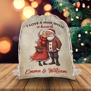 I Love A Man With A Beard - Custom Name, Personalized String Bag, Christmas Gift