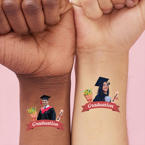 Graduation Flower, Custom Your Photo And Name Temporary Tattoo, Personalized Photo And Name, Fake Tattoo, Graduation Gift