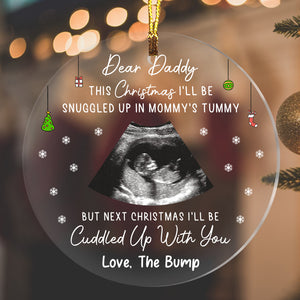 This Christmas I'll Be Snuggled Up In Mommy's Tummy But Next Christmas I Will Be Cuddle Up With You, Custom Photo And Title - Personalized Acrylic Ornament