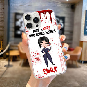 Just A Girl Who Loves Movies - Custom Appearance And Name - Personalized Phone Case, Gift For Halloween