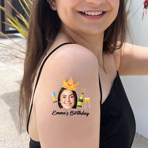 King's Birthday Tattoo, Custom Face Photo And Texts Temporary Tattoo, Personalized Party Tattoo, Fake Tattoo