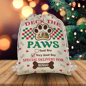 Deck The Paws Delivery For Pet Lovers - Custom Photo And Name, Personalized String Bag, Gift For Pet Lover, Christmas Gift