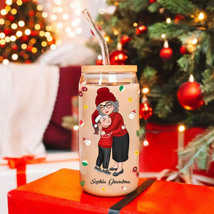 Grandma And Kid Hugging - Customization Glass Bottle, Frosted Bottle, Gift For Family, Christmas Gift