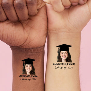 Congrats Class Of 2024, Custom Temporary Tattoo With Personalized Photo And Text Name, Fake Tattoo, Graduation Gift