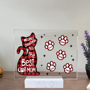 Meowmy Christmas To The Best Cat Mom Caro Pattern - Custom Names - Personalized Acrylic Plaque