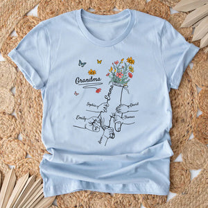 Butterfly And Flowers Family Member Names - Custom Texts - Personalized T-Shirt - Family Gift