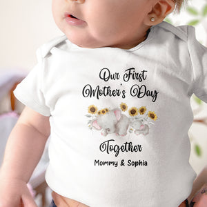 Our First Mother's Day Together - Elephant And Custom Names - Personalized Baby Onesie - Gift For Mother Day