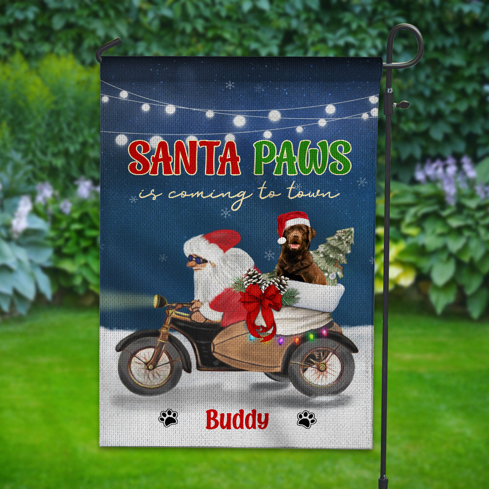 Santa Paws Is Coming To Town - Custom Photo And Name Flag - Christmas Gift, Gift For Family, Gift For Pet Lover