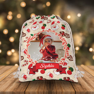 Santa Claus - Custom Photo And Name, Personalized String Bag, Christmas Gift, Gift For Family