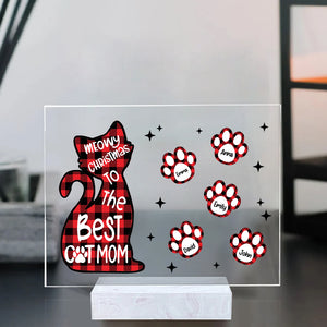 Meowmy Christmas To The Best Cat Mom Caro Pattern - Custom Names - Personalized Acrylic Plaque