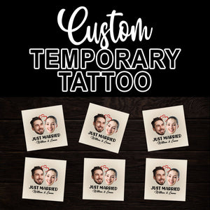 Just Married Tattoo, Custom Face Photo And Texts Temporary Tattoo, Personalized Party Tattoo, Fake Tattoo