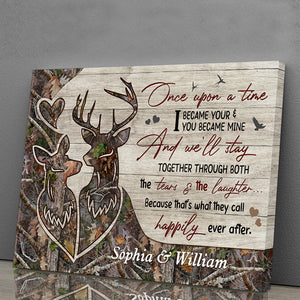 Deer Couple Camo Once Upon A Time - Happily Ever After - Personalized Canvas, Halloween Gift, Gift For Family, Couple