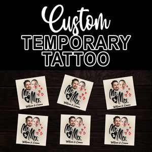 Mr & Mrs Tattoo, Custom Face Photo And Texts Temporary Tattoo, Personalized Party Tattoo, Fake Tattoo