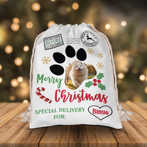 Merry Christmas Special Delivery For Pet Lovers - Custom Photo, Personalized String Bag, Gift For Pet Lover, Christmas Gift