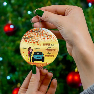 Couple That Jeeps Together Stays Together , Custom Appearances And Names- Personalized Ceramic Ornament - Gift For Couple