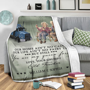 To My Wife, You Are My Queen Forever, Love Your Grumpy Old Trucker - Custom Names - Personalized Fleece Blanket, Gift For Family