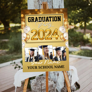 Graduation Party 2024 Custom Party Welcome Sign - Custom Photos And Texts Grad Party Sign - Personalized Graduation Decoration - Graduation Sign