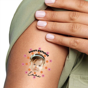 Happy Birthday Baby Party, Custom Face Photo And Texts Temporary Tattoo, Personalized Tattoo, Fake Tattoo