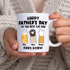 Happy Father Day To The Best Cat Dad, Paws Down - Custom Cat Hand And Name, Personalized White Mug