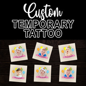 Color Balloon Happy Birthday Tattoo, Custom Photo And Texts Temporary Tattoo, Personalized Party Tattoo, Fake Tattoo