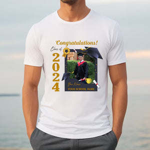 Congratulations Class Of 2024, Custom Photo And Texts - Gift For Graduation - Personalized Light Shirt