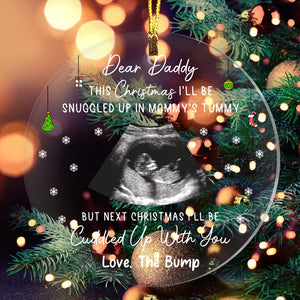 This Christmas I'll Be Snuggled Up In Mommy's Tummy But Next Christmas I Will Be Cuddle Up With You, Custom Photo And Title - Personalized Acrylic Ornament