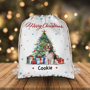 Christmas Tree And Pet - Custom Photo And Name, Personalized String Bag, Christmas Gift