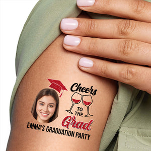 Cheers To Grad Graduation Party, Custom Temporary Tattoo, Personalized Photo And Name, Fake Tattoo, Graduation Gift