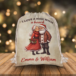 I Love A Man With A Beard - Custom Name, Personalized String Bag, Christmas Gift