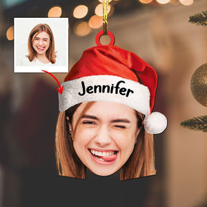 Christmas Hat - Christmas Gift For Family, Custom Photo And Name - Personalized Acrylic Ornament